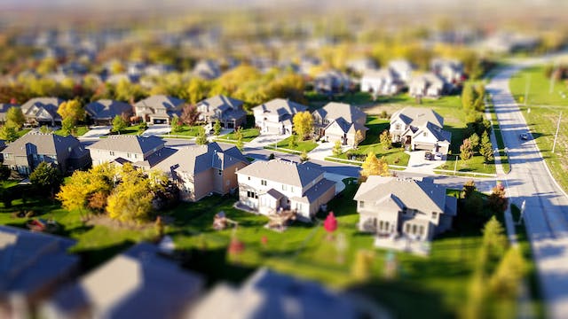 Rows of miniature suburban houses.