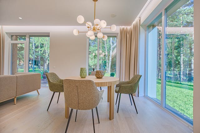 A neutral-toned dining room